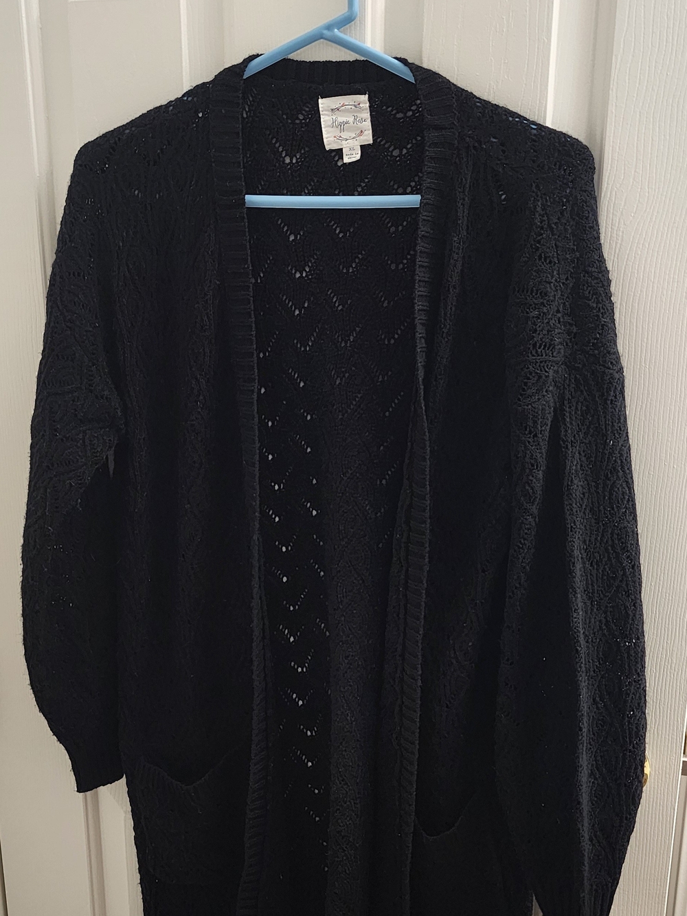 Hippie Rose Black Open-Front Knit Cardigan